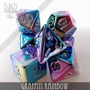 DND Dice Set - Graffiti Rainbow - 7 Acrylic Dice‎ - Fantasy RPG Tabletop Gaming